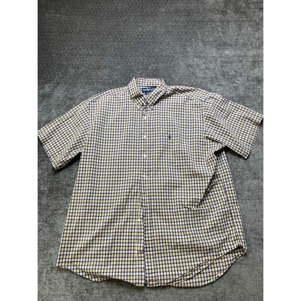 Ralph Lauren Casual Shirt Mens XL Yellow Blue Plaid Blake Button Down Pony Logo